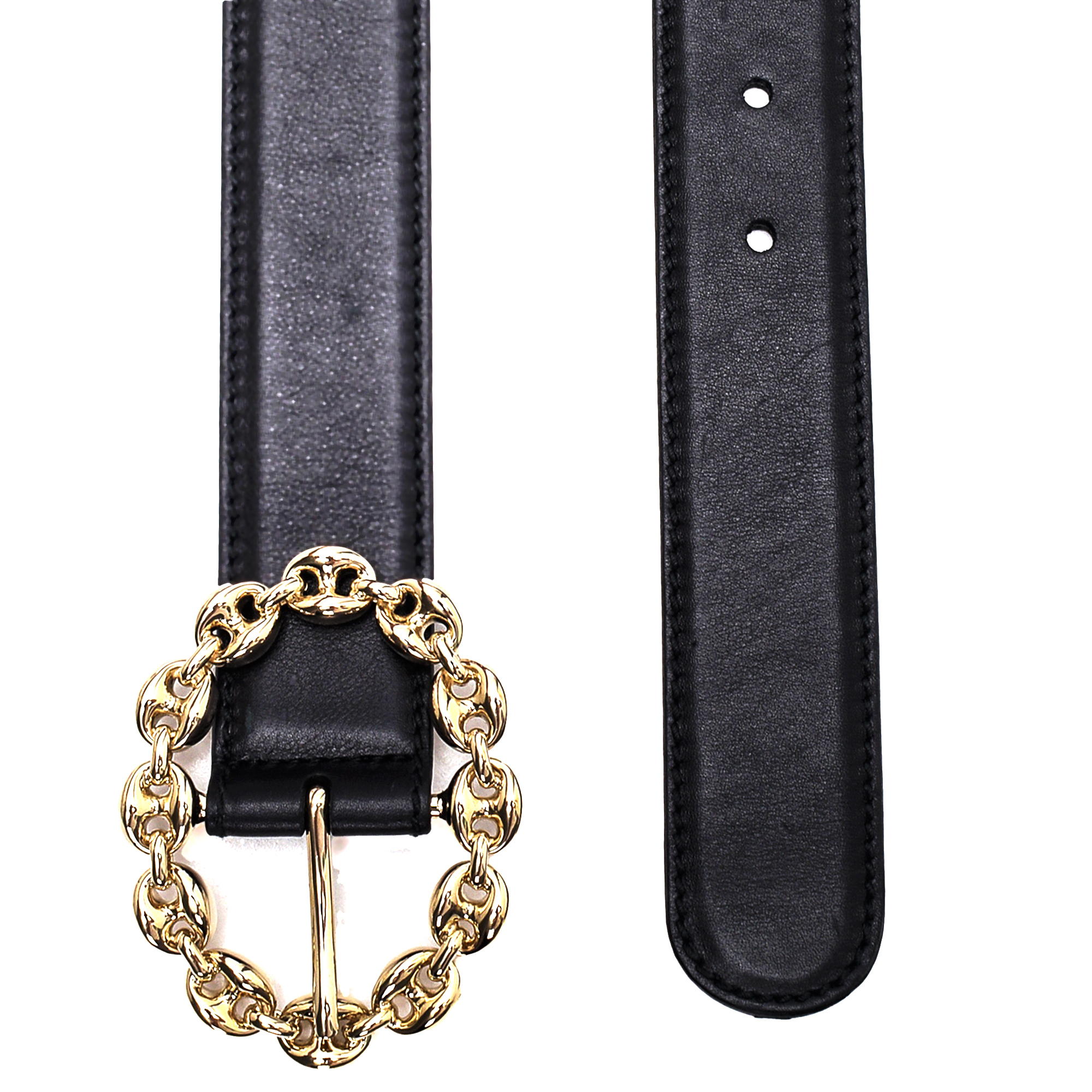 Gucci - Black Leather Big Chain Buckle Belt